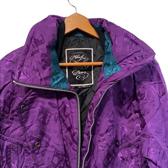 Vintage Retro‎ Black Bear Purple Diamond Pattern One Piece Snow Ski Suit Size S - Picture 5 of 10